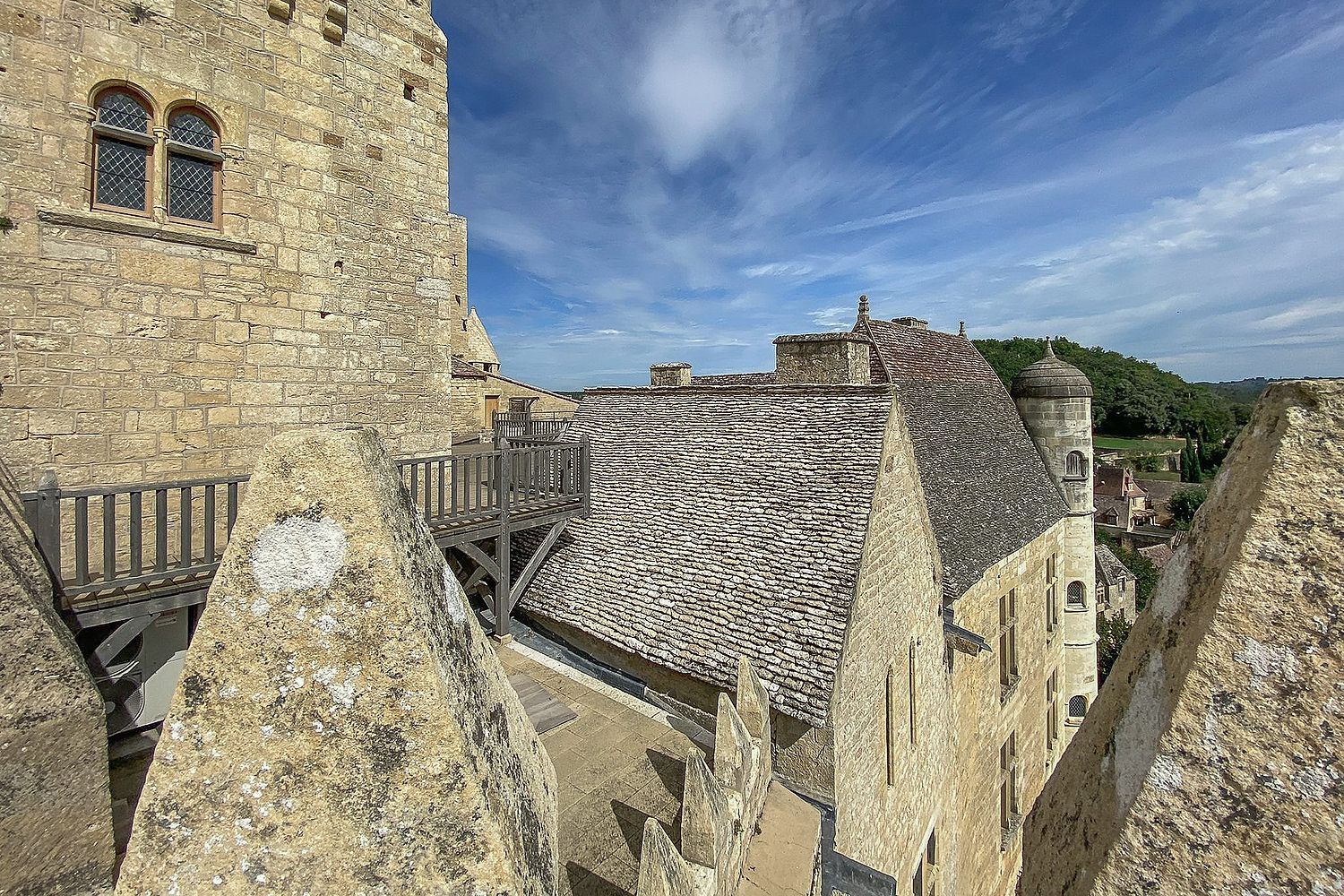 Mit Hund auf der Burg Beynac, Dordogne
