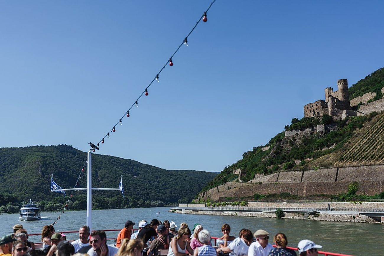 Schiffahrt mit Hund auf dem Rhein - Urlaub in Hessen